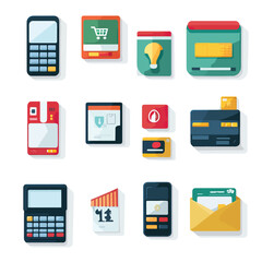 2D Flat icon Digital Payment & E-commerce Icons isolated in White Background