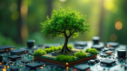 Green Tree Growing On A Circuit Board