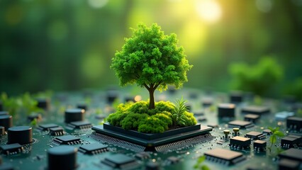 Tree Growing On Computer Circuit Board