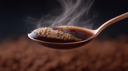 Stirring spoon blurs in rich black coffee, heat fogging edges of steel mug