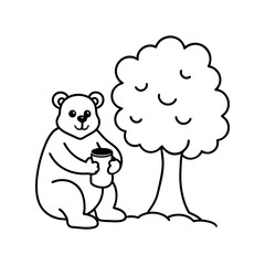 coloring book vector art of a smiling bear eating