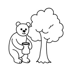 coloring book vector art of smiling bear eating