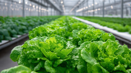Sunlit rows of carrots, greens, and tomatoes bursting with color inside greenhouse