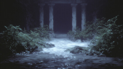 Creepy Indoor Garden Scene with Retro Analog Style