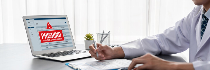 Cyber security software show alert of cyber attack for protection brisk. Danger from virus,...