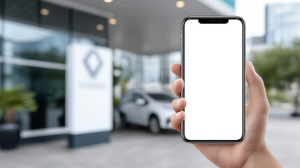 Blank fuel sign reflects smartphone screen, hand steady in daylight