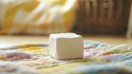 A marshmallow on a child's mat appears clean. Magnification reveals a threat of unseen germs moving in silently.