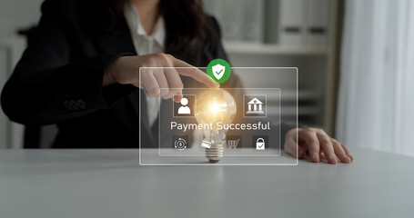 Successful transaction message showing secure payment. Payment confirmed, secured, payment...