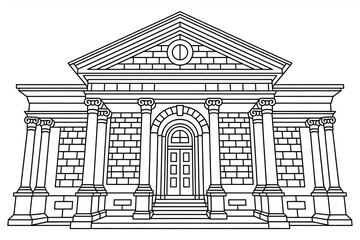 Classical-style building facade, detailed brickwork and columns.
