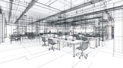 Interior architectural design sketch of a modern office space.