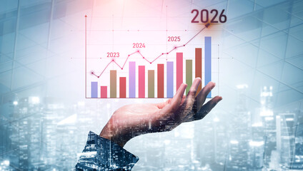 Business growth forecast highlights increasing trends new year 2026. Growth forecast data, growth...