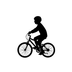 Obraz premium Child riding bicycle in silhouette on white background 