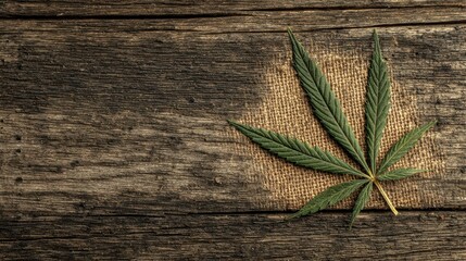 Obraz premium Vintage Hemp Leaf. Green Cannabis Symbol on Wooden Texture Background