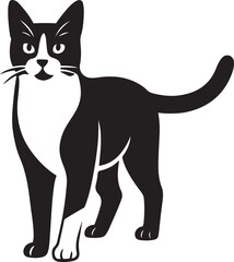Cat silhouette for pet lovers design, Black and white cat minimal vector style