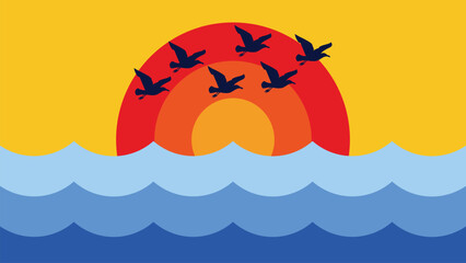 summer background with sun and seagull