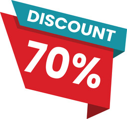 70% Discount Banner – Bold Red and Teal Sale Tag Vector Design

