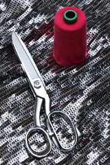 Reflective metallic spangle fabric with dazzling surface—ideal for glam fashion, festive design,...
