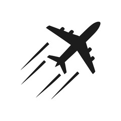 Modern Airplane Icon Ascending in Flight with Speed Lines Indicating Motion and a White Background for Simplicity and Cleanliness