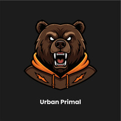 Urban Bear Mascot Logo Flat Symmetrical Vector Design