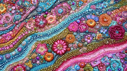 Beaded Floral Textile Art