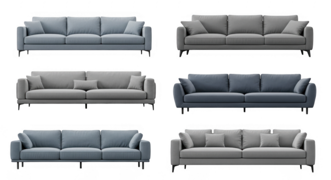 Diverse Collection of Modern Sofas Showcasing Unique Styles and Vibrant Colors for Creative Home Decor Inspiration, isolated on a transparent background