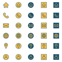 Array of communication icons offers variety for design projects related to online networking and business contacts.
