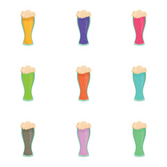 Set of 9 alcoholic beer foamy colorful cocktails - Vector illustration