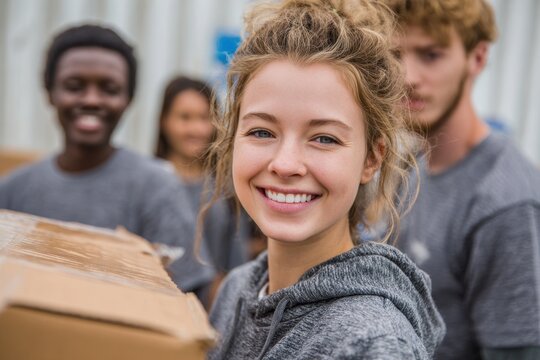 Youth Volunteers Group Engaged in Water Activities with Female and Male Members