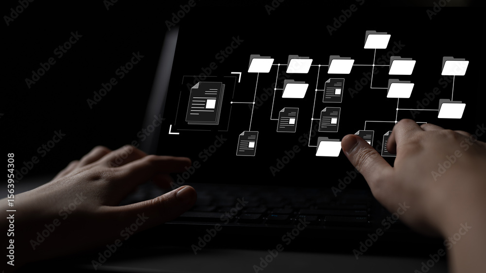 Poster digital file structure showing folder organization, file hierarchy, and document arrangement. file s