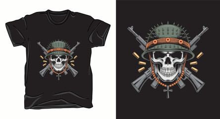 Vintage veteran skull soldier retro style graphic vector art t-shirt design print