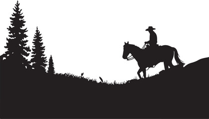 Cowboys Riding Horses in Mountains Silhouette vector