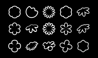 Set of abstract black floral stickers in flat style. Minimalist floral clip art for logo design, textile, packaging and decorative compositions. For clothing print, packaging. Web icons. Black.