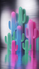 Obraz premium Neon cacti in vibrant colors, a surreal scene. 