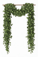 Green vine garland draped over a wooden rod.
