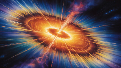 A cosmic explosion, vibrant colors radiating outward.
