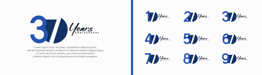 set of anniversary logo style with handwriting. vector design blue color for celebration