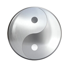 Metallic yin-yang symbol representing balance.