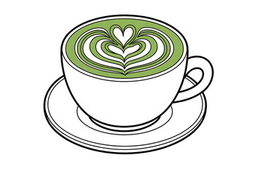 A cup of matcha latte with heart-shaped foam art.
