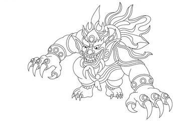 Fearsome creature, powerful stance, sharp claws.
