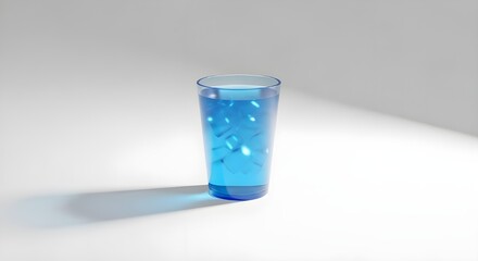 Glass of Blue Liquid with Ice Cubes on White Background | Refreshment Drink for Summer Beverage Advertising and Product Mockups
