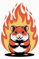 A hamster surrounded by flames. A fiery, cute rodent.
