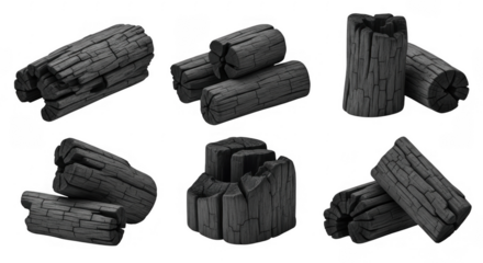 Charcoal Logs Collection for Grilling and Barbecue Enthusiasts, isolated on a transparent background