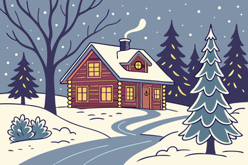 Naklejka premium Winter landscape with house