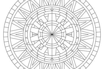 Complex symmetrical black and white mandala design.
