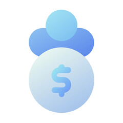 Vector art of a money bag icon with two people on top, symbolizing financial success and teamwork, isolated on transparent background