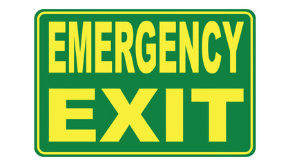 Green and yellow emergency exit sign with clear bold lettering