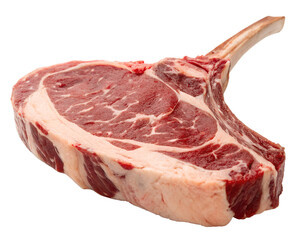 Raw tomahawk steak with bone isolated on transparent background