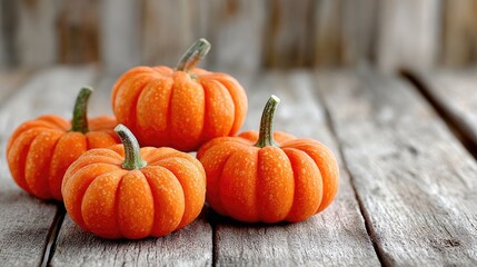 Vibrant Orange Pumpkins on Rustic Wooden Table - Autumn Harvest Charm
