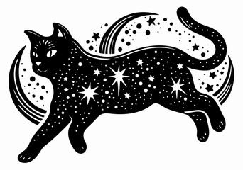 Mystical Black Cat with Stars and Moons: Celestial Design