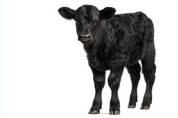 Fototapeta premium Angus Cow: Cute Black Calf Isolated on White Background for Agriculture Concept